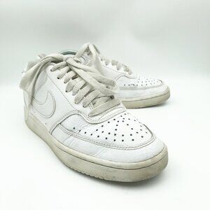 NIKE Court Vision Low Top White Leather Sneakers Tennis Shoes Trainers Womens 6